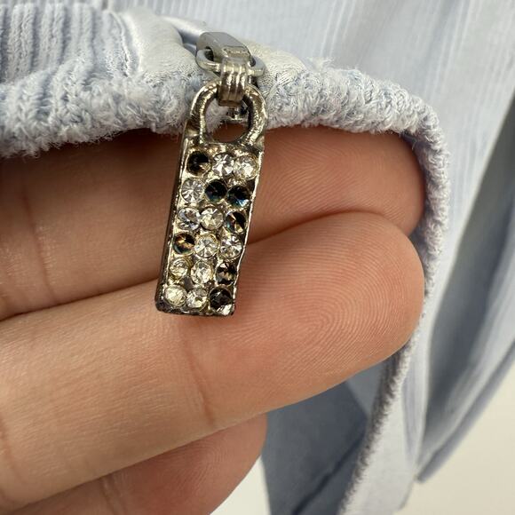 Cache ribbed knit zip up top wide collar size Large light blue Long Sleeves - Picture 9 of 13